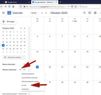 klicke auf plus weitere kalender und dann auf per url