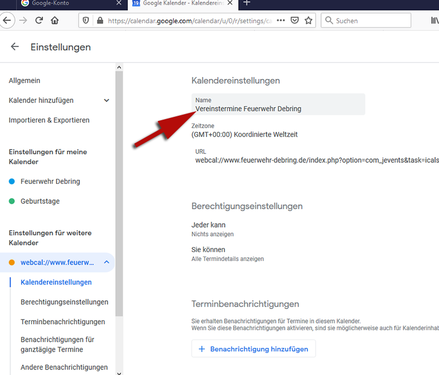 namen google kalender anpassen
